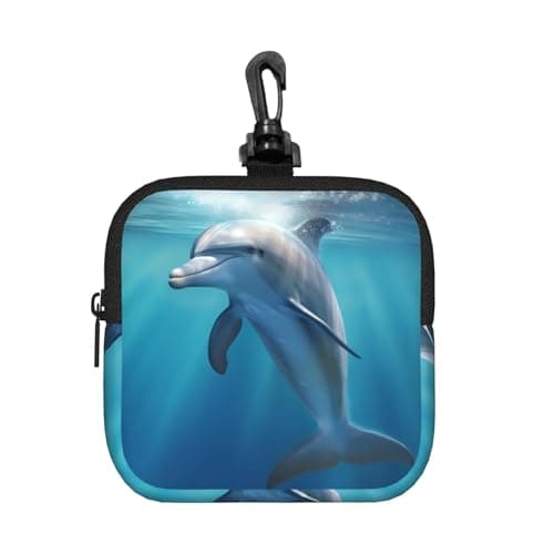 Mini Pouch with Carabiner, Neoprene Travel Makeup Bag with Zipper Tool Storage Pouch winter the dolphin Coin Purse Portable Earbud Case Waterproof Card Holder Wallet for Women Men