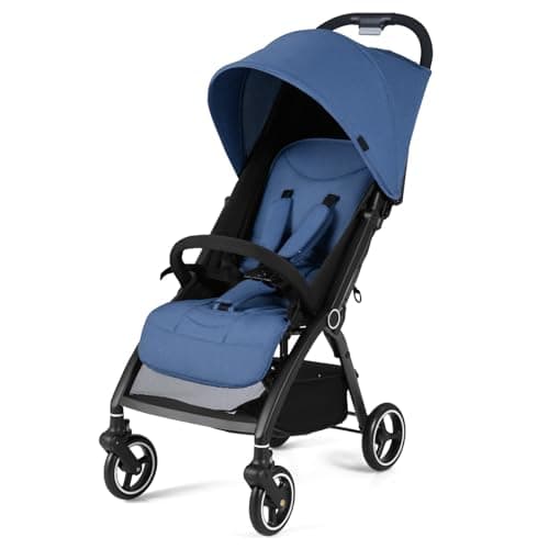 COSTWAY Baby Pushchair, One Hand Foldable Toddler Stroller with Adjustable Backrest & Canopy, 5-Point Harness, Storage Basket, Lightweight Travel Pram for Infants 0-36 Months (Navy)