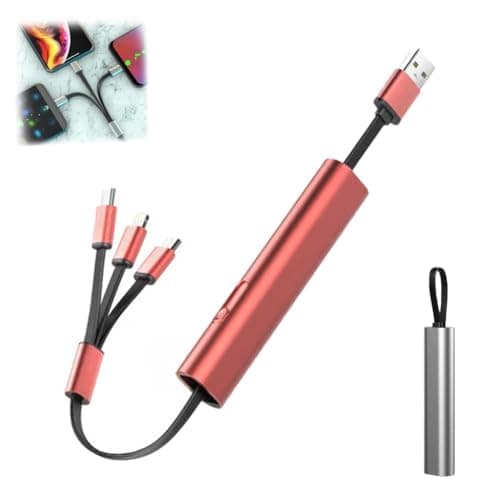 Homaskylynn 3-in-1 Fast Charging Cable, Retractable 100W USB Multi Charging Cable, Portable Keychain Design, Universal Chargers For All Devices, Multi Head Charger For Home, Office, Travel(Red)
