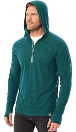 MERINNOVATION 100% Merino Wool Hoodie for Men - Thermal Base Layer Men's Long Sleeve Half Zip Sweatshirt for Hiking Travel, Bayberry Green, L