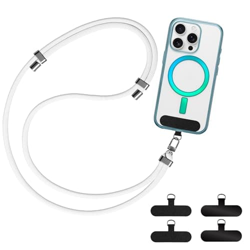 GanYesin Universal Phone Lanyard with 4 Patches, Adjustable Nylon Phone Strap for Men & Women Compatible with Most Phones, Key Lanyard and more for Outdoor Activities, Travel (White)