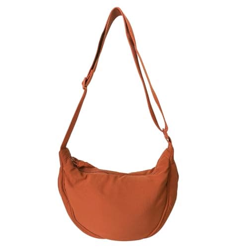 GoPaw Crescent Bag for Women, Nylon Half Moon Bag Women Crossbody Bag with Adjustable Strap, Solid Color Dumpling Bag Portable Crescent Purse for Daily Use(Orange)