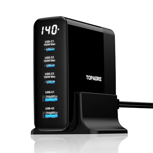 140W USB C Fast Charger Plug with Display, 5 Port GaN Charging Station Hub
