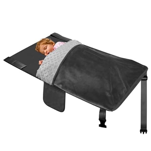 Toddler Airplane Bed, Airplane Seat Extender for Kids with Blanket, Portable Travel Sleeper with Plush Flannel & Storage Bag, Black, 31.5x18in..