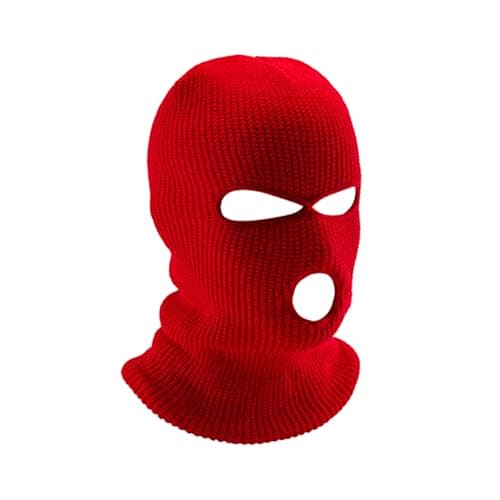 Tabanzhe Men's Balaclava - Winter Knit Head Cover for Outdoor Activities, 3-Hole Full Face Mask Windproof and Warm Cycling Hat for Men Women Skiing Cycling and More(Red)