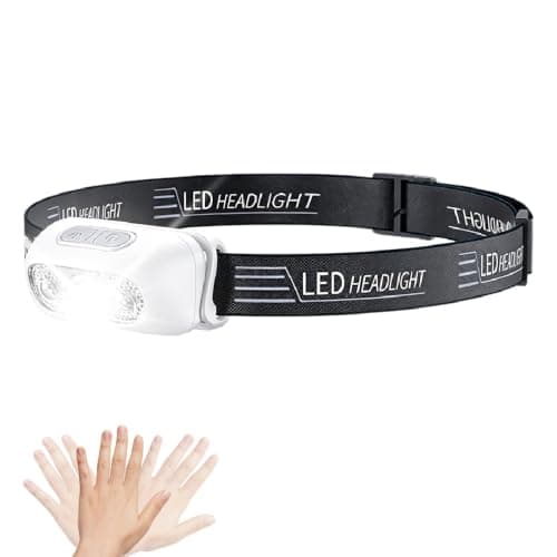 MQLAE Head Torch, Rechargeable Super Bright LED Headlamp with Motion Sensor, IPX4 Waterproof Head Torch with 5 Light Modes, Adjustable Angle & Strap, Headlight for Running, Camping, Hiking,White