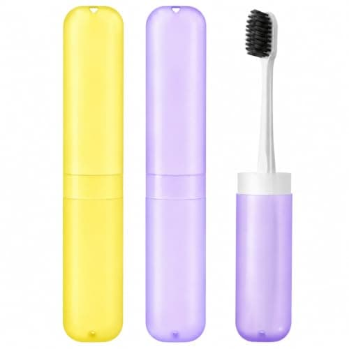 Admygo 2pcs Travel Toothbrush Case, Toothbrush Cover for Travel with Drain Hole, Matte Yellow Purple Toothbrush Case Storage Box for Travel Camping School Business