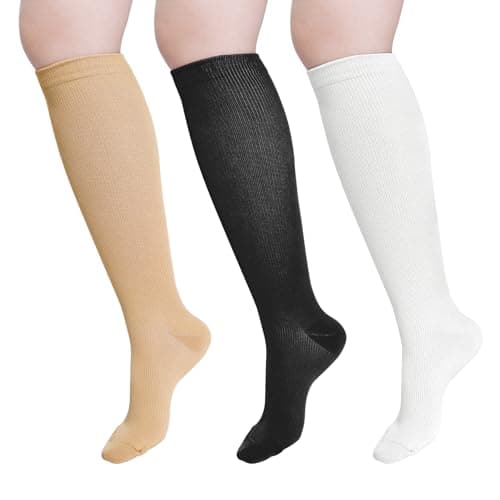 Heyu-Lotus 3 Pairs Compression Flight Socks for Women Men,20-25 mmHg