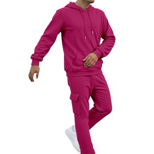 Generisch 2026 New Arrivals Casual Plain Set for Men, Comfortable, Relaxed Fit, Daily Wear for Outdoor Activities in Spring, Winter, Hot Pink, XXL