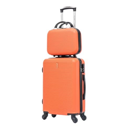 CELIMS - 20 inch Carry-On Luggage with Vanity Case | Toiletry Case | 20 inch Cabin Suitcase | Lightweight ABS Hard Shell | Orange