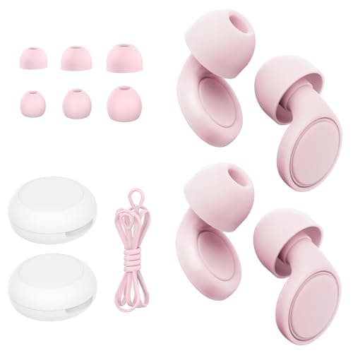 Jayine Ear Plugs for Sleep 2 Pairs, Reusable Noise Cancelling Earplugs Hearing Protection 25dB, Removable Soft Silicone Earplugs for Concerts, Focus, Noise Sensitivity, 16 Ear Tips in S/M/L - Pink