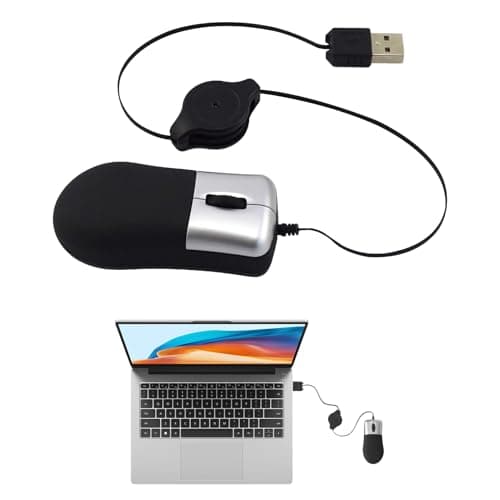 Lilyphon Mini Mouse, Small Mouse, Travel Mouse with Retractable Cable, Mini Mouse for Laptop for Business Trips and Mobile Office Work