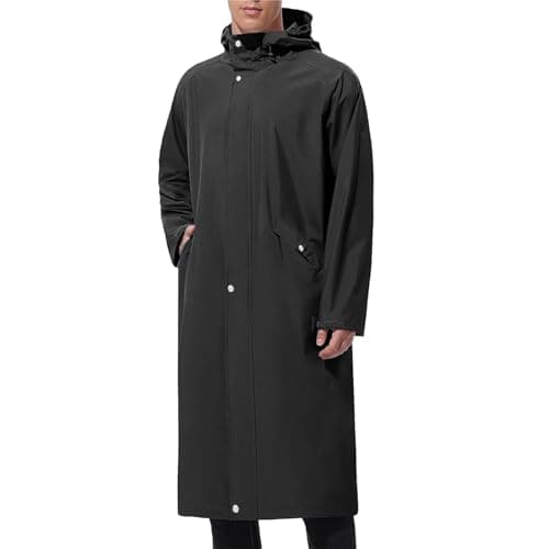 Packable Waterproof Jacket Mens Long Raincoats for Men Pack Away Hooded Rain Jackets Baggy Water Resistant Windbreaker Windproof Showerproof Coat with Hood Fishing Clothes Tall