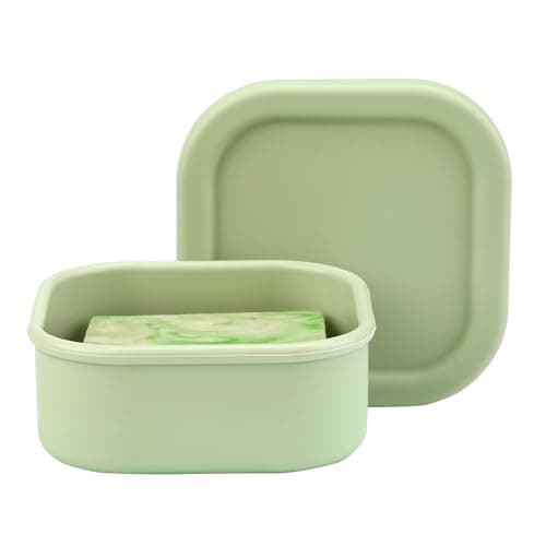 TITATI Travel Soap Case, Square Silicone Soap Holder for Dr. Squatch, Portable Shampoo Bar Case for Shower, Camp, Gym (Pea Green)