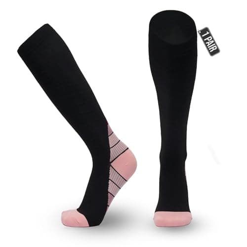 JIATAOBAO Compression Socks for Men & Women 20-30 mmHg Medical Grade – Graduated Support for Running, Travel, Nursing & Pregnancy Boost Circulation, Reduce Swelling, Anti-Slip Design (pink, L/XL)