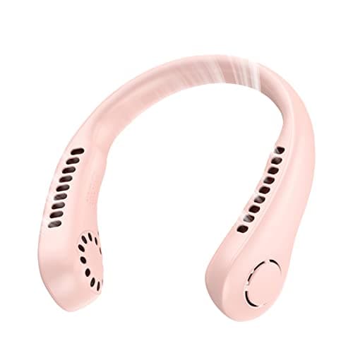 Neck Fan, Portable Neck Fans Rechargeable, 5 Speeds USB Personal Bladeless Fan 3000mAh Battery, Wearable Hands-Free Cooling Fan for Men & Women, Leafless Hanging Mini Fans for Outdoor Travel (Pink+)