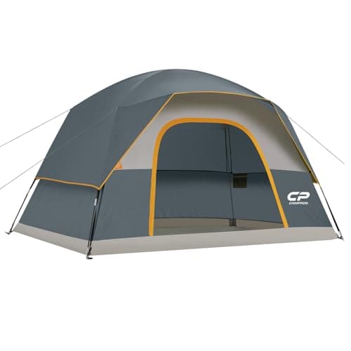 CAMPROS CP Large Family Tent for 6 People, Spacious Waterproof Camping Tent with 182 cm Standing Height, Easy Setup Dome Tent with Separate Living Space & Mesh Ventilation for Family Camping Holidays