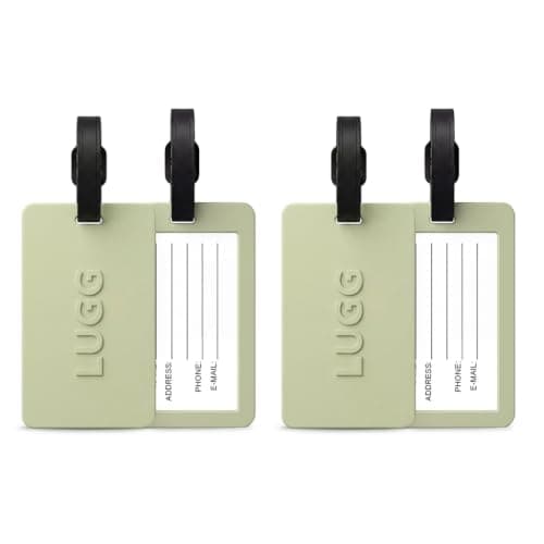LUGG 2 Pack PVC Luggage Tags for Suitcases - Bright Colours for Easy Identification, Flexible and Tear Resistant, Secure Attachment with Clear ID Slot, Lightweight Travel Bag Tags - Sage Green