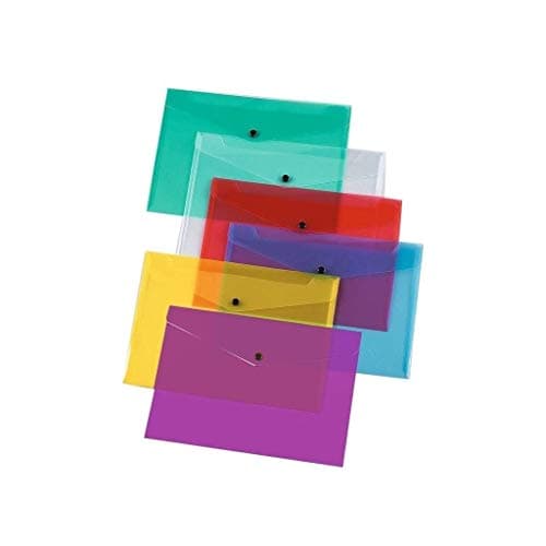 G4GADGET Pack of 5 A4 Plastic Wallets – Durable Popper Document Folders for Paperwork, Office & School Filing – Transparent Waterproof File Organiser