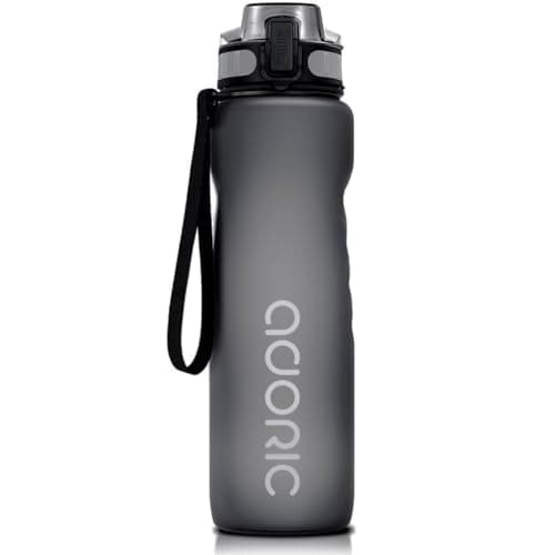 ADORIC Sports Water Bottle 1L, BPA Free Tritan Leak Proof Gym Bottle, Grey
