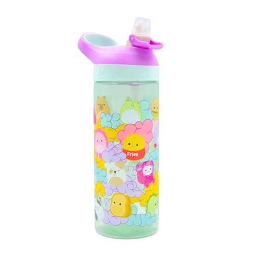 HOX Squishmallows 600ml Kids Water Bottle with Flip Spout Lid, Straw & Carry Loop – Cute Pastel Kawaii Design, Leak Resistant School Drink Bottle, BPA Free Travel Cup for Children