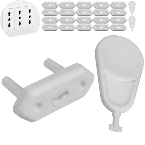 Socket child safety lock without glue, 20 pieces, suitable for sockets type F and type L, in white, with keys, outlet safety plug, connector child security, baby point lock set