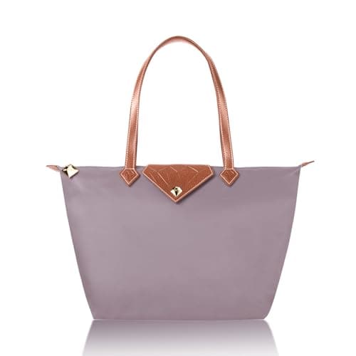 BOJLY Tote Bags for Women Stylish Waterproof Nylon Ladies Shoulder Bag Top Handle Handbag Folding Beach Travel Bag for Work,Shopping, School Pale Lavender Large