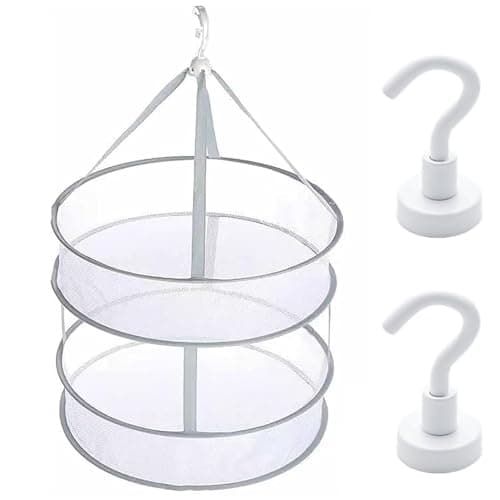 Hanging Mesh Drying Rack for Cruise Ship, Foldable Anti-Deform Laundry Dry Net with 2 Heavy-Duty Magnetic Hooks, Portable Delicates Dryer for Camping, Cruise Ship, Caravan, Lingerie, Socks, Swimwear