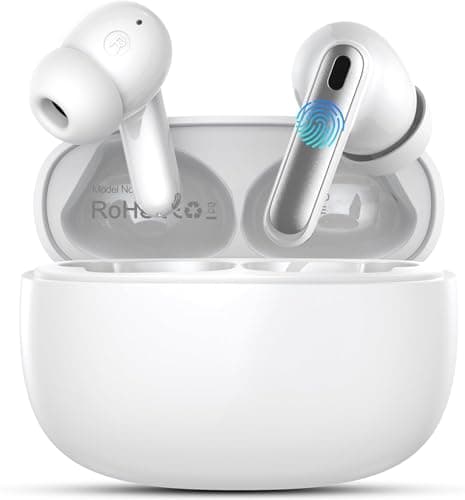 Wireless Earbuds, Bluetooth 5.4 In-Ear Headphones with 13mm Drivers, Hi-Fi Stereo Deep Bass, ENC Noise Cancelling Mic, 40H Playtime, IPX7 Waterproof, USB-C Earphones for iOS Android (Frost White)