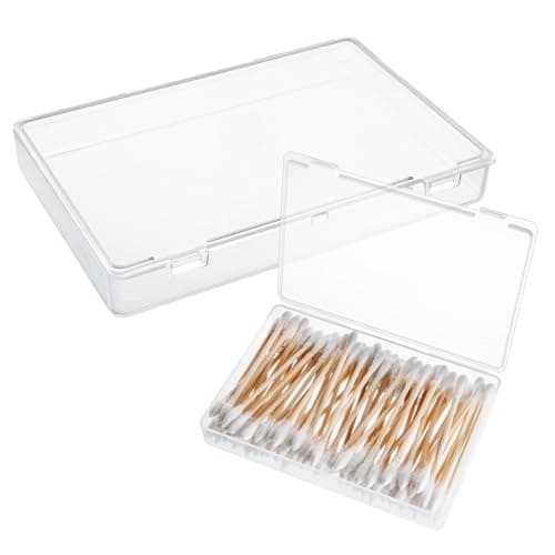 TAGMEIU 2Pcs Transparent Plastic Cotton Bud Holder Portable Small Mini Box