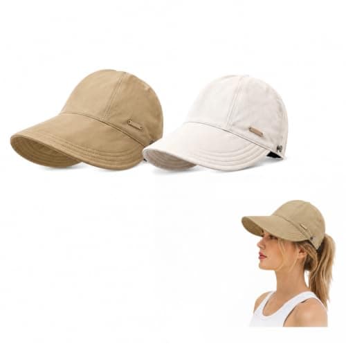 2-Pack UPF 50+Womens Sun Hat UV Protection Hiking Fishing Hats Wide Brim Hat Adjustable Ponytail Packable Sun Cap
