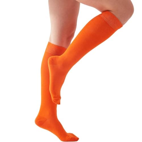 Mysocks Orange Knee High Socks for Women Men Girls - Seamless Toe Plain Long Knee Length Socks - Breathable Cotton Tall Sock Stockings Orange,8-11