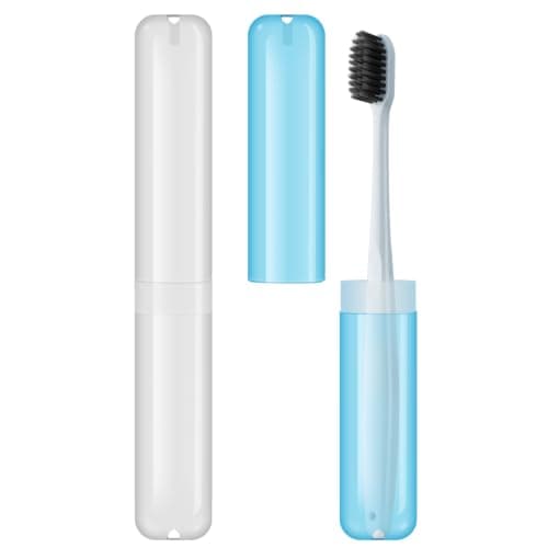 2pcs Travel Toothbrush Case, Toothbrush Cover for Travel with Drain Hole, Matte White Blue Toothbrush Case Storage Box for Travel Camping School Business