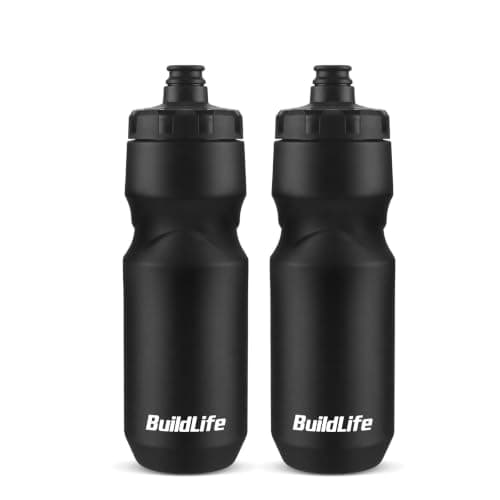 BuildLife 2 Pack Sports Water Bottle, 710ML Squeeze Water Bottle, Biking Water Bottles, BPA Free & Leakproof Cycling Bottles for Hiking, Outdoor Sports Dishwasher Safe (2pcs Black)