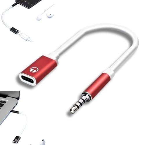 Essivox Type-C to 3.5mm Red Audio Adapter, Universal Analog Cable for Smartphones and Laptops, Noise Cancelling Headphone Adapter