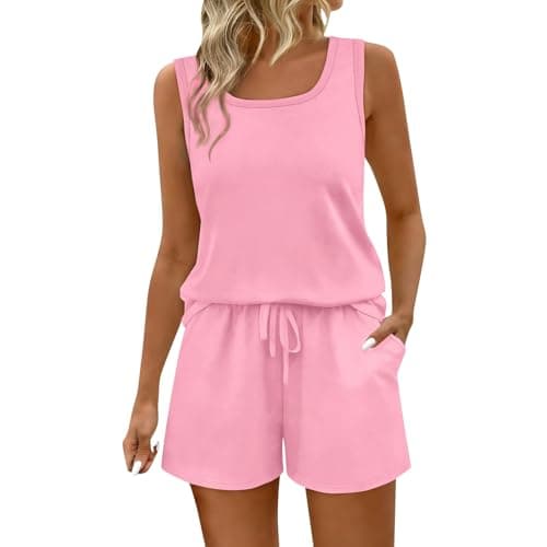 Womens Lounge Wear Sets Co Ord Sets for Women Summer Tracksuit Full Set Square Neck Vest Tops and Wide Leg Shorts 2 Piece Travel Airport Outfits Casual Solid Pyjamas Loungewear Leisure Suits