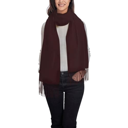 ZSUUGJ Maroon Women’s Classic Tassel Scarf – Soft Winter Pashmina Wrap, Oversized Blanket Shawl For Layering, Stylish Autumn & Holiday Accessory