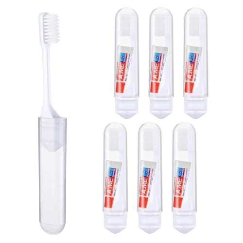 Travel Toothbrush and Toothpaste Set,6 Pcs Portable Folding Mini Toothbrush with Soft Bristles,Small Toothpaste Travel Size Kit for Camping Business Trips,Families Camping Outdoor Activities