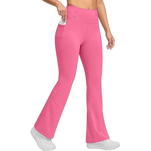 Ladies Fleece Lined Leggings Womens Fleece Lined Leggings UK High Waisted Thermal Flared Legging Casual Soft Stretchy Pants Thick Plush Trousers Fashion Winter Warm Solid Bottoms Hot Pink M
