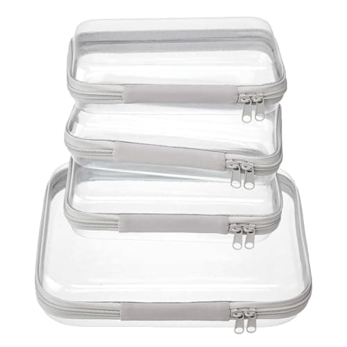 WELPIRT Clear Zipper Pouches,Hard Shell Zipper Case, Toiletry Bag for Travel, CLear Diaper Bag, Toiletry Pouch, Travel Organizer, Cosmetic Bag,Toy Storage Bins, Gray, M+3S, Gray