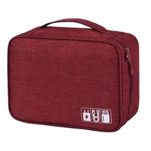 DSFIHJO Cable Organiser Bag Travel Digital Data Line Large Capacity Anti-Moisture Grid Multi-Functional Headphone Charger Storage for Tech Accessories(Burgundy)