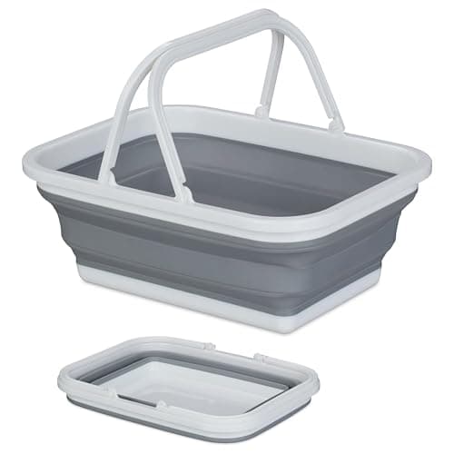 BritVibe Collapsible Washing Up Bowl with Handles – Foldable Washing Up Bowl for Camping, Caravan & Kitchen – Pop Up Silicone Wash Bowls, Rectangular Folding Basin for Home & Outdoor Use