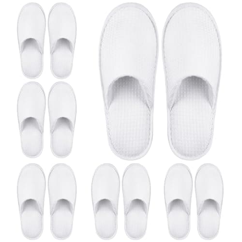 Vivantia 6 Pairs Disposable Hotel Home Spa Guests Slippers,White Waffle Deluxe Closed Toe Slippers Washable and Foldable for Travel Home Spa Party
