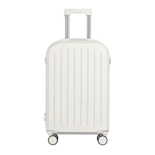 joukares 20 Inch Hard Shell Suitcase with USB Interface, Folding Cup Holder, Hanging Hook and Code Lock, Scratch Resistant Cabin Luggage with Silent 360° Spinner Wheels (White)