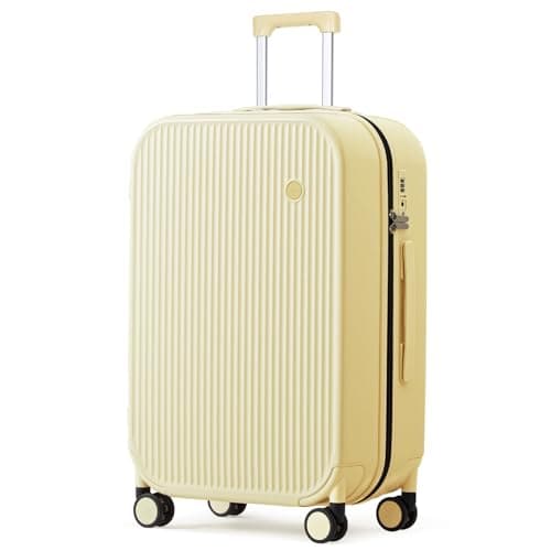 mixi Luggage with Spinner Wheels Hardshell Lightweight Rolling Suitcases PC with Cover & TSA Lock for Business Travel, Lark Yellow TSA2, 0