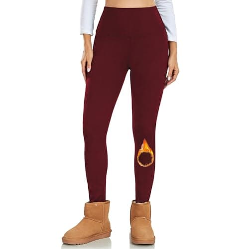 Ulknyss Thermal Leggings Women High Waist Fleece Lined Winter Leggings Workout Warm Yoga Pants Tights Wine Red