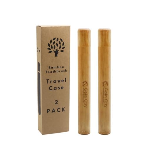Gaia Guy Bamboo Toothbrush Travel Case 2 Pack - Portable Bamboo Toothbrush Holder Great For Plastic-Free Travel, Camping and Zero Waste Living, Natural, Retro