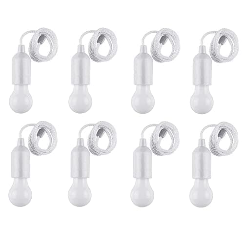 BomKra 8 Pack LED Pull Cord Light Bulb, White LED Bulb Light Hanging Pull Cord Lamp Battery Operated, Portable Night Light for Party, Weddings, Festivals Lighting, Camping, Room Decoration
