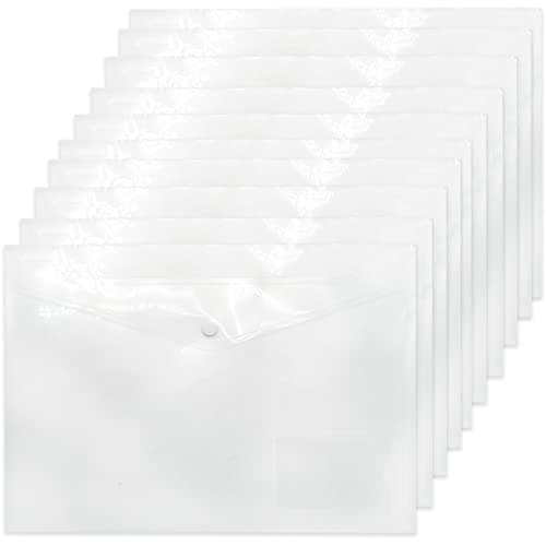 10 PCS Pack Document Wallets 33×23 cm,A4 Plastic Wallets, 10 Pack Clear Folders Plastic File Folder for School, Home, Office, Travel and Stationary Supply