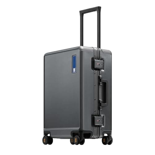 LEVEL8 Zipperless Luggage Carry on Suitcase with Aluminum Frame 20 Inch Trolley PC Hardside Spinner Suitcase Double TSA, Hegent Series,Grey